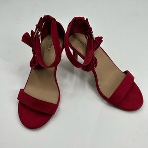 Torrid  Shoes Size 10.5 Red Faux Suede Block Chunky Heel Ankle Strap Sandals.